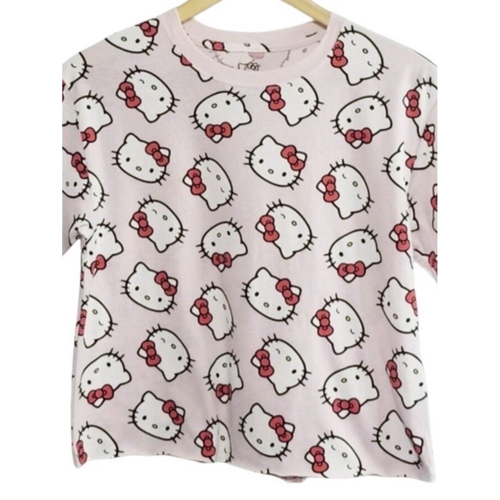 Hello Kitty White Crop Tee with Pink & Yellow Bows small